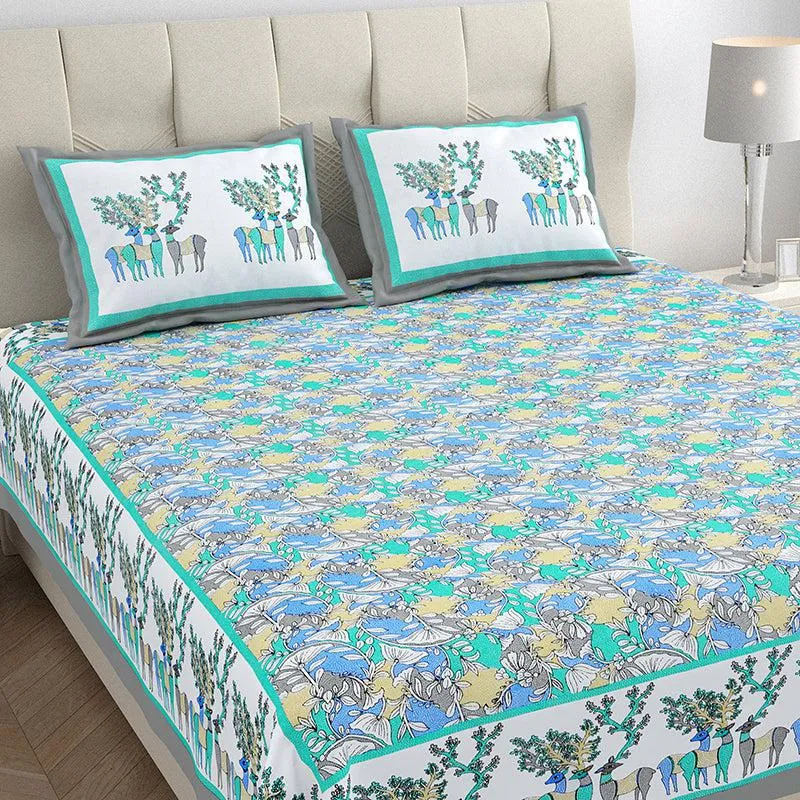 Ratna Radiance Floral Cotton Bedsheet (Blue) - 150 TC media 3