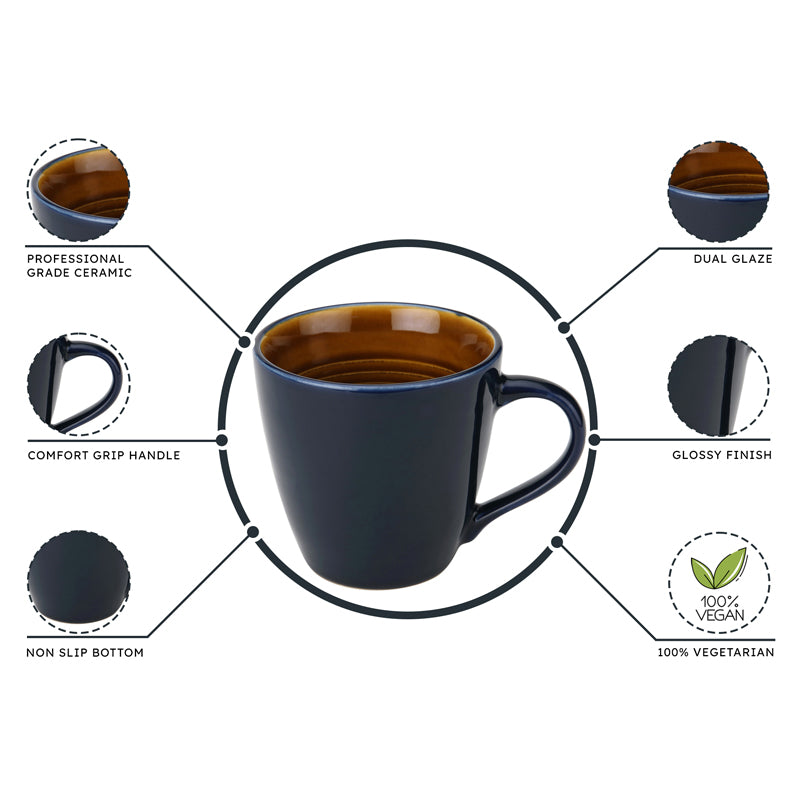 Karvaa Ceramic Coffee Mug (Royal Blue/350 mL Each) - Set Of Four image 6