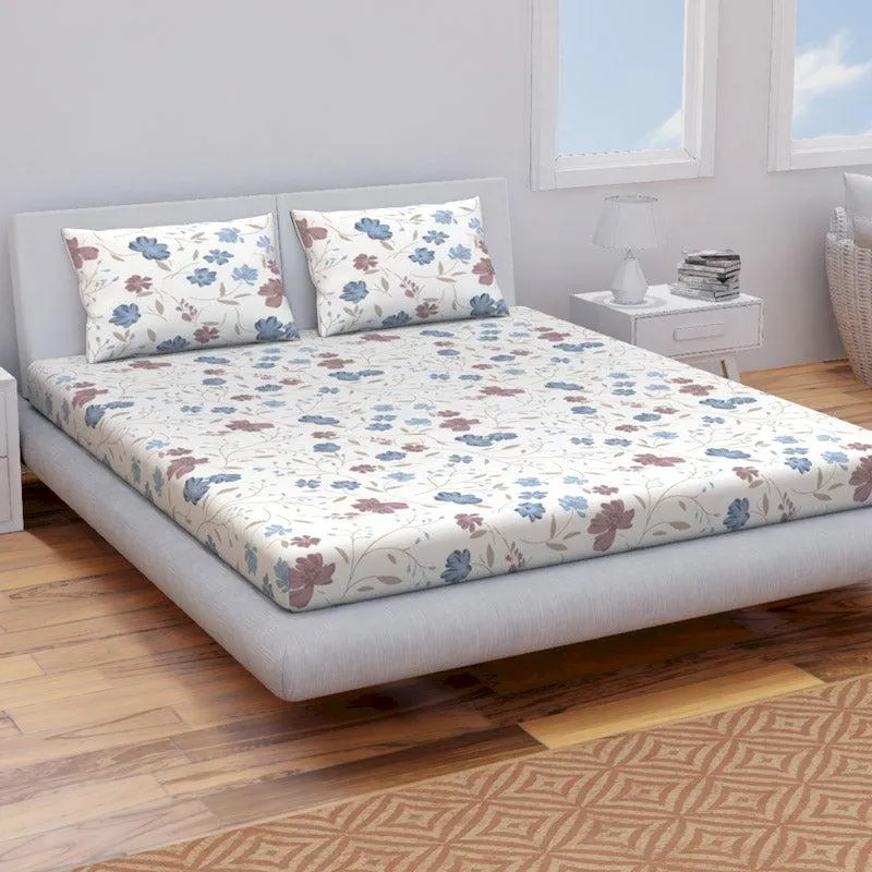 Himeya Comfort Percale Blooms Cotton Bedsheet (Pink,Blue) - 120 TC media 3