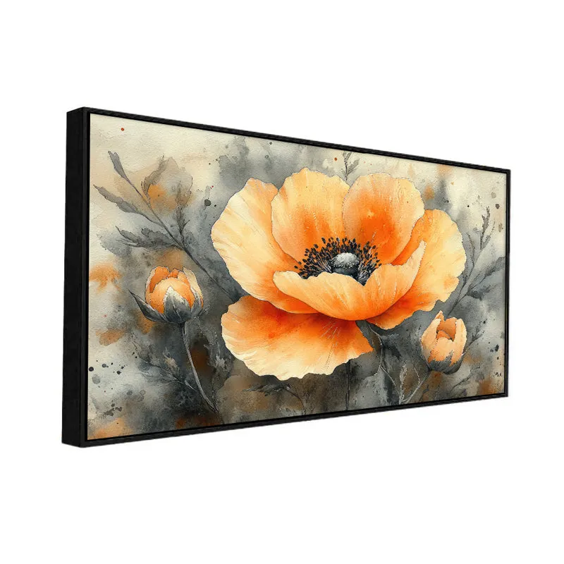 Autumnal Poppies Floral Canvas Wall Painting With Frame - Black media 3