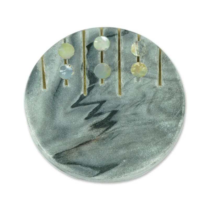 Pearl Charm Marble Coaster With Brass Inlay (Grey) - Set Of Two media 7