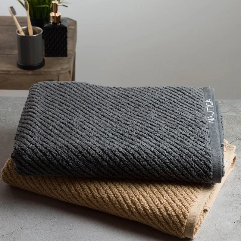 Nautica Riviera Soft Cotton Bath Towel (Dark Grey & Light Tan) - Set Of Two media 4