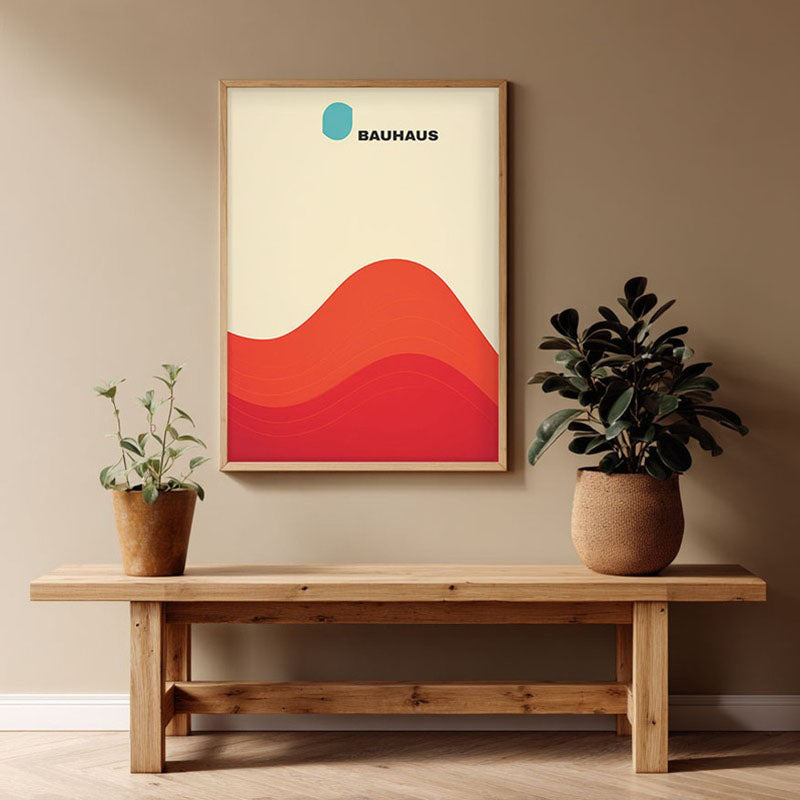 Red Wave Archival Canvas Wall Art - Natural Brown Frame