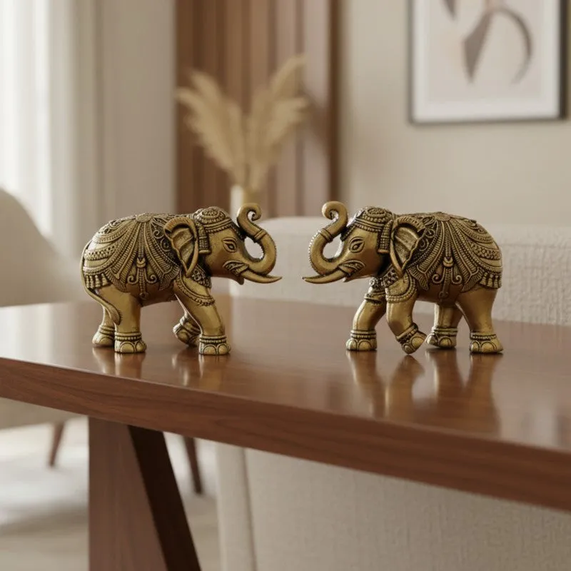 Divine Elephant Brass Showpiece - Set of Two media 1