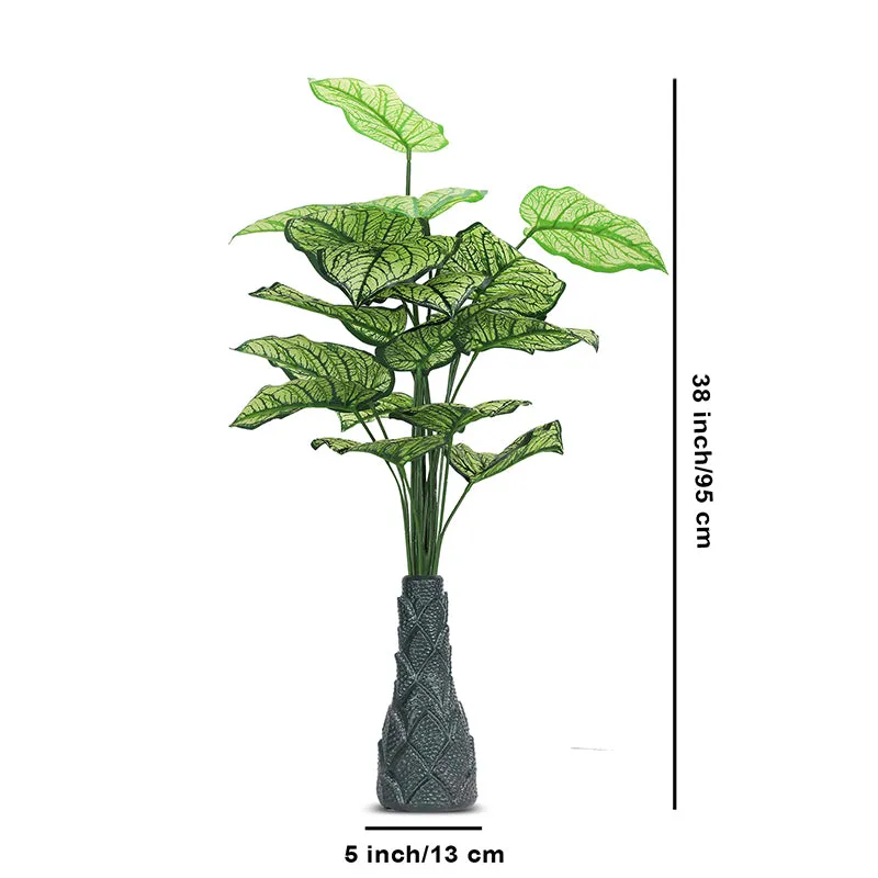 Infinita Artificial Caladium With Black Plastic Pot (Green & White) - 3 Feet media 5