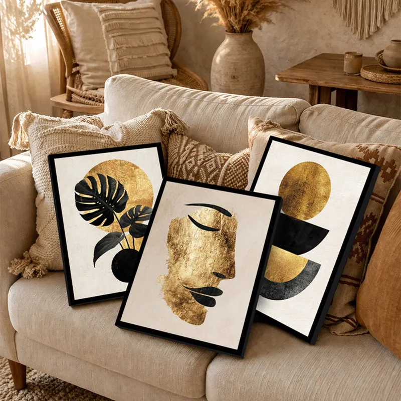 Aurevia Gold Abstract Wall Painting Set With Frame - Set Of Three media 4