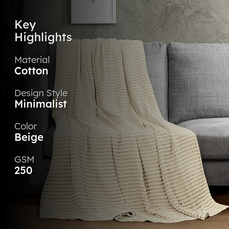 Urban Space Waffle Cotton Blanket (Beige) - 250 GSM media 2