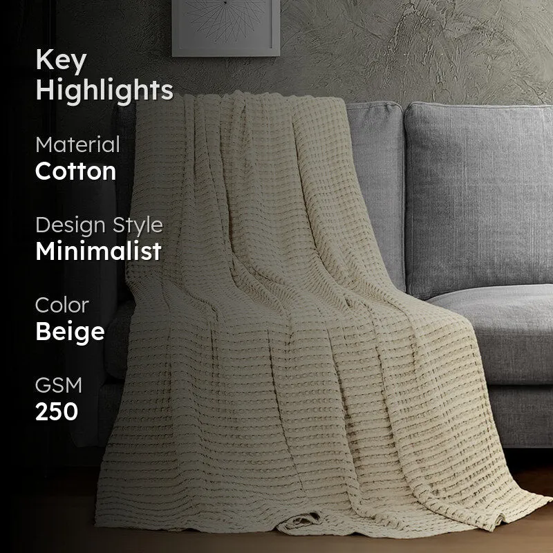 Urban Space Waffle Cotton Blanket (Beige) - 250 GSM media 2