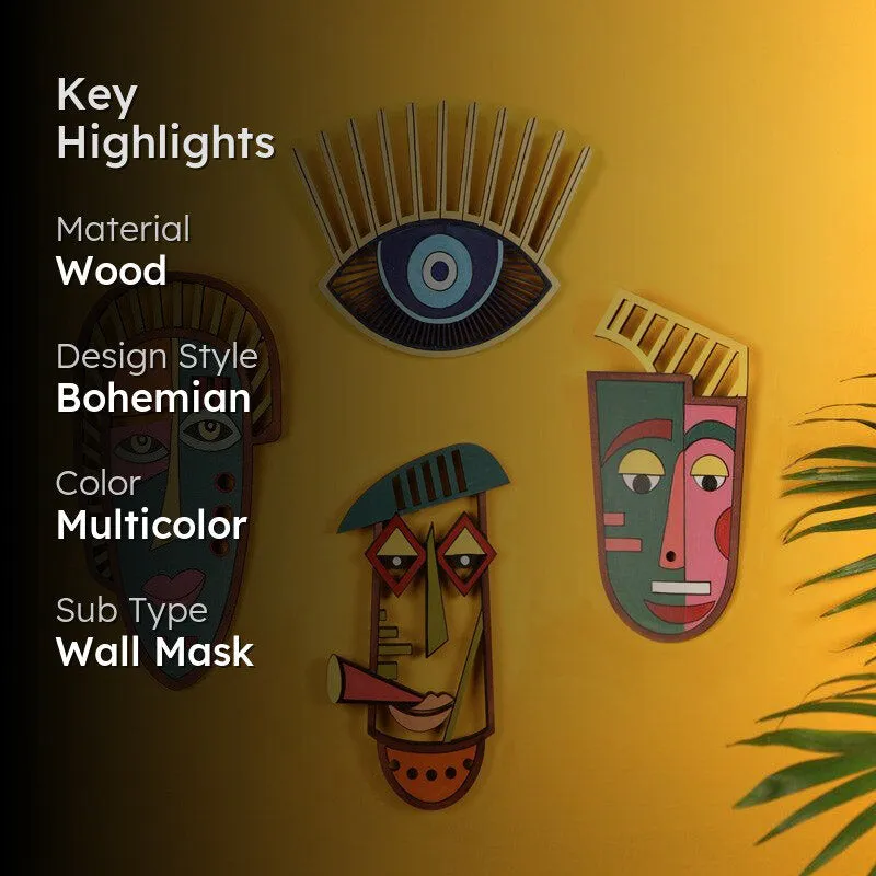 Homa Mask Wooden Wall Accent - Set of Four media 2