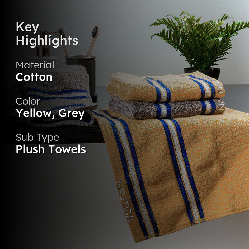 Nautica Dove Dual Cotton Hand Towel (Grey & Beige) - Set Of Four media 2