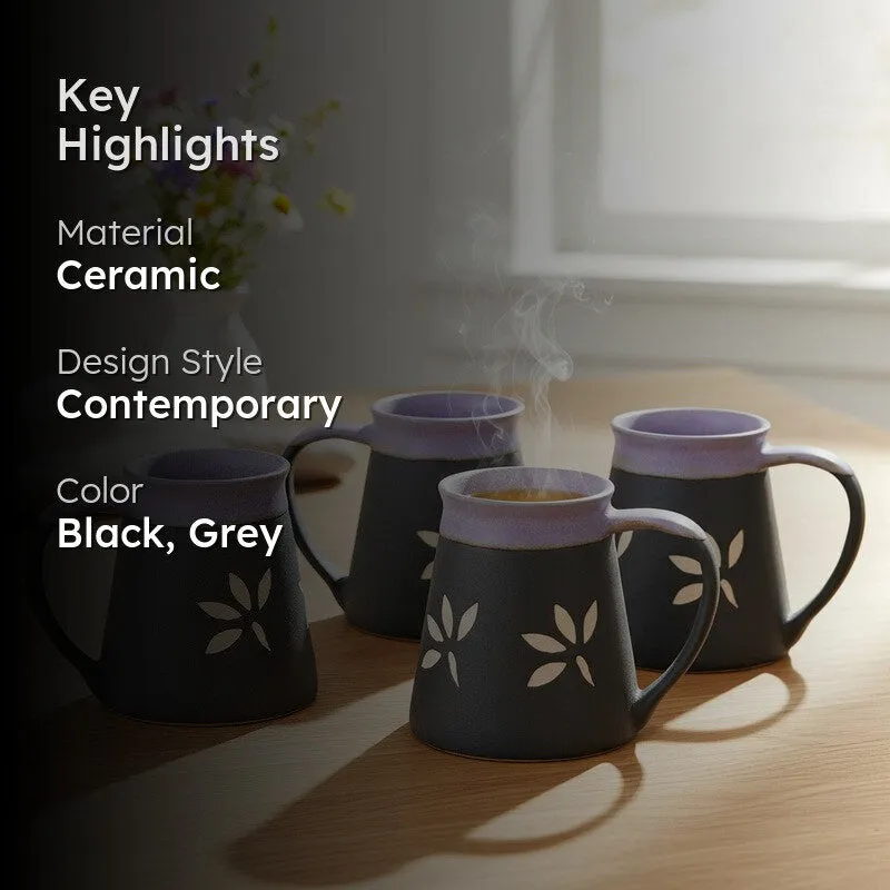 Ceramic Ceramic Coffee Mug (270 mL Each,Grey,Black) - Set Of Four media 2