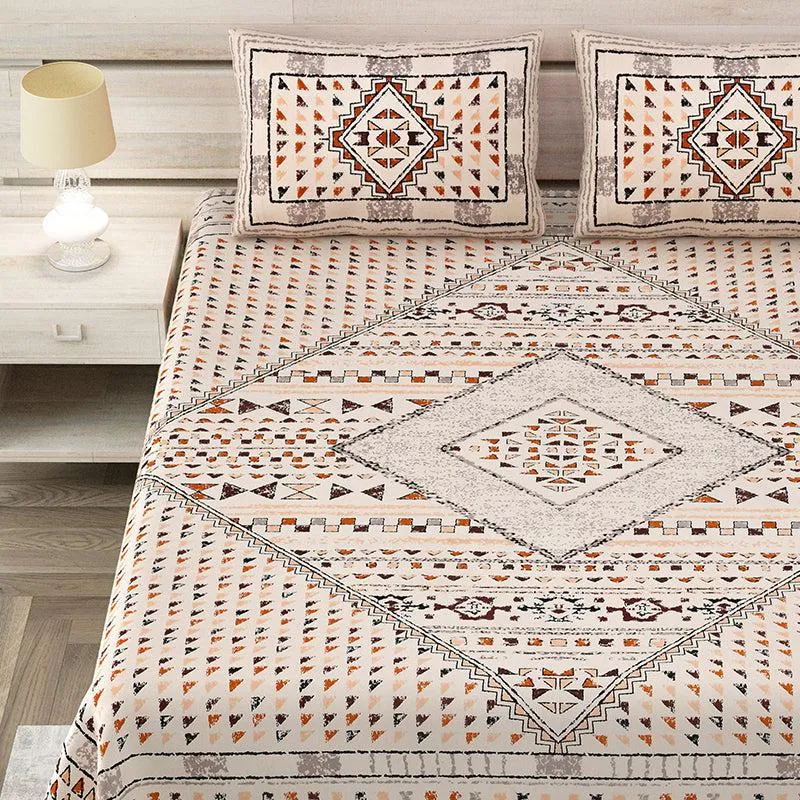 Rajasthani Nights Geometric Cotton Bedsheet (Beige) - 150 TC media 9