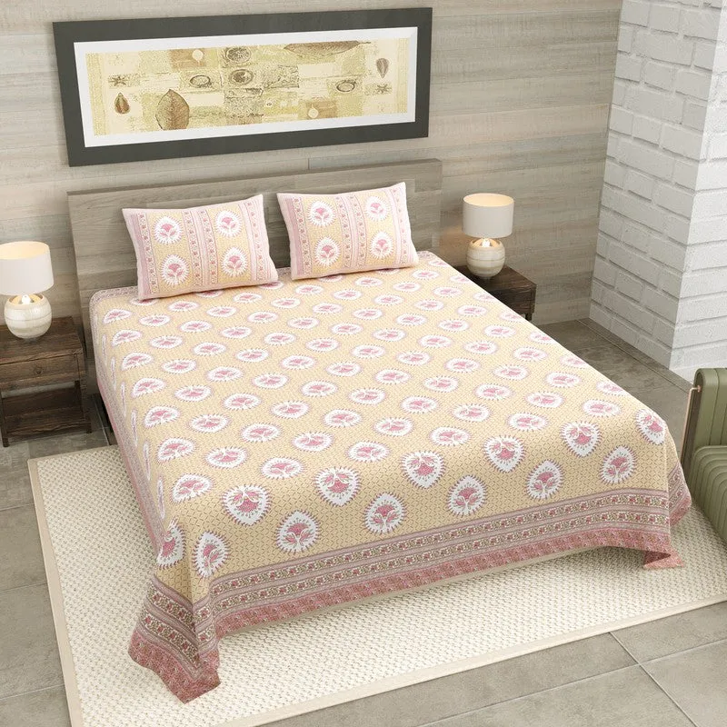 Rang Balance Cotton Bedsheet (Beige,Pink) - 120 TC media 1