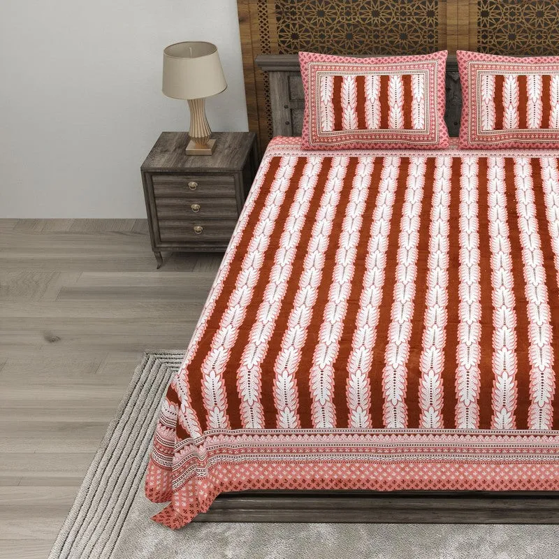 Designy Cotton Bedsheet (Rust,White) - 240 TC media 3