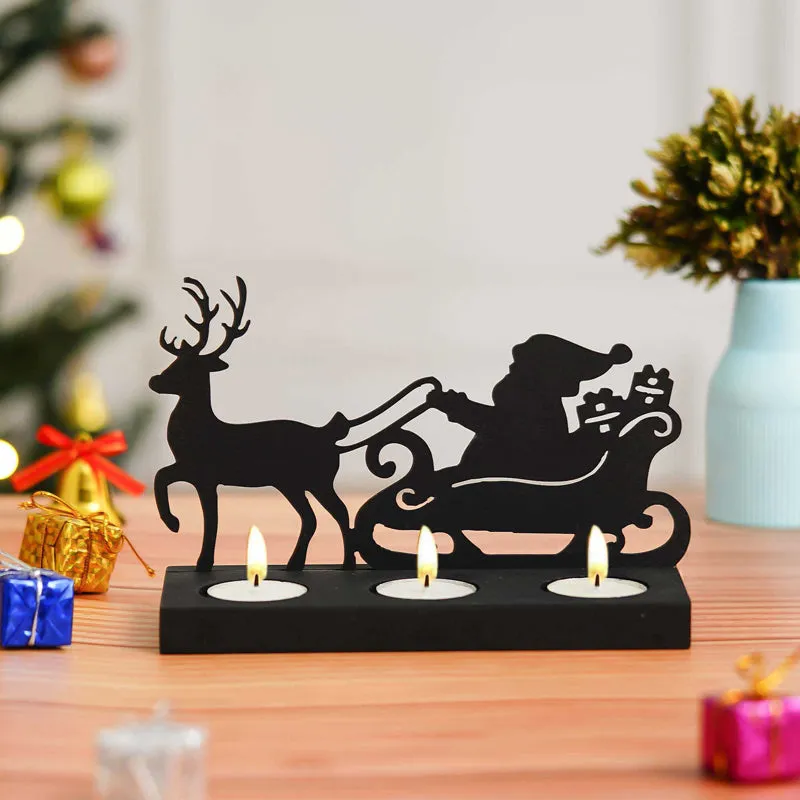 Sleigh Of Light Wood Christmas Tea Light Holder - Black media 3