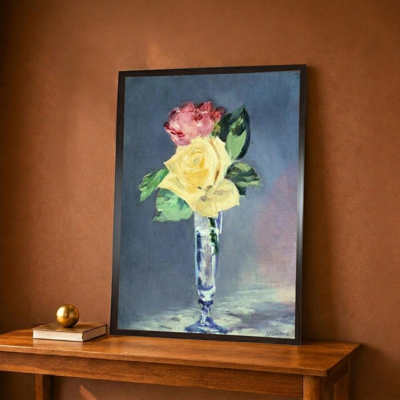Roses in a ChampaignGlass 1882 Canvas Wall Painting - 9 x 12 Inches