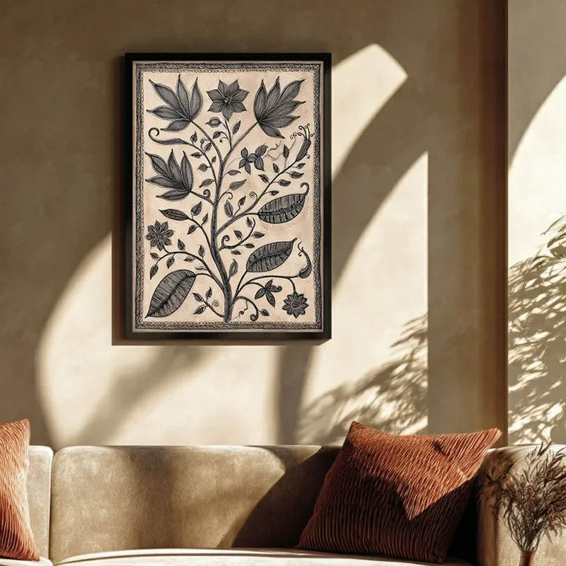 Floral Sketch Canvas Wall Painting With Black Frame media 3