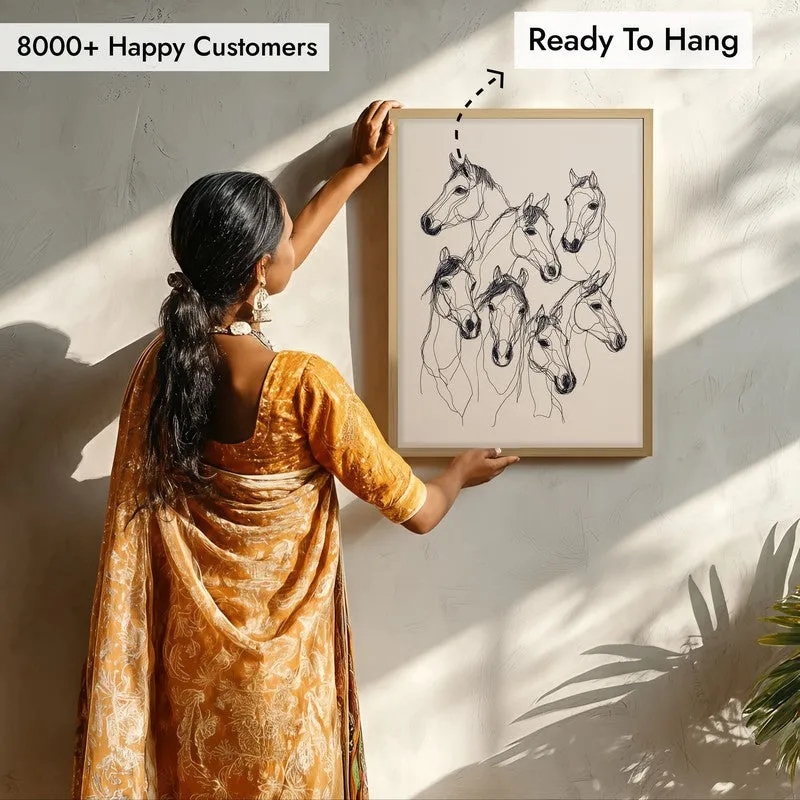 Abstract Line Art Horse Painting With Brown Frame media 8