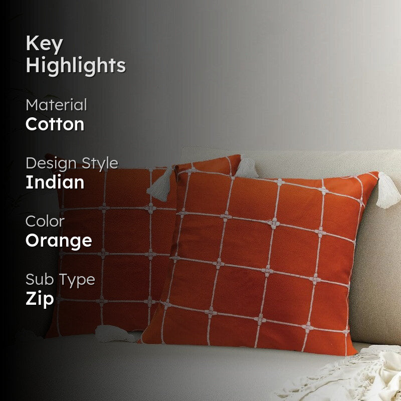 Urban Space Modern Grid Orange Cotton Cushion Covers - Set Of Two media 2