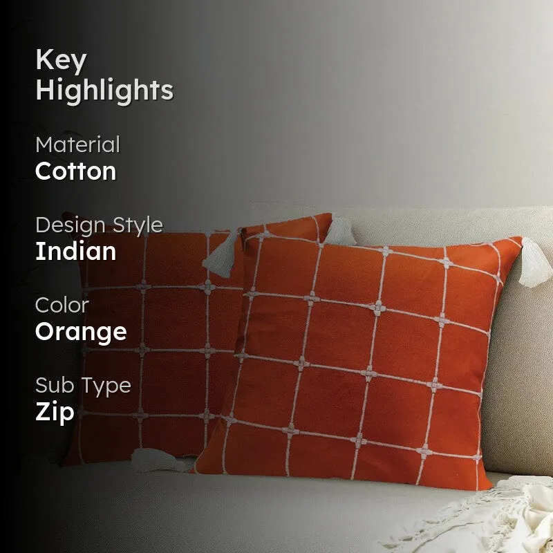 Urban Space Modern Grid Orange Cotton Cushion Covers - Set Of Two media 2