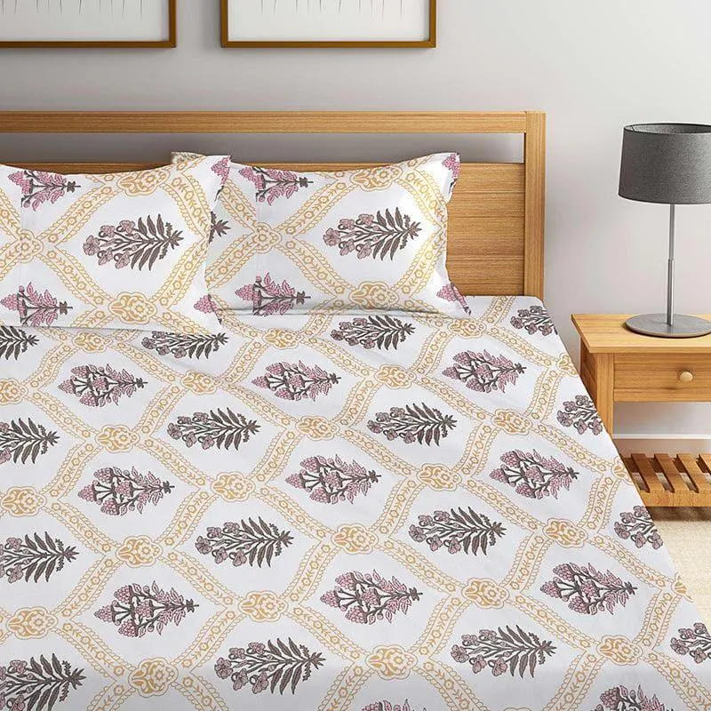 Cream Floral March Bedsheet - 180 GSM media 1