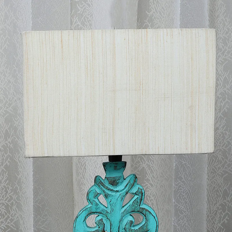 Urbane Deco Solid Mango Wood Table Lamp - Beige,Blue media 3