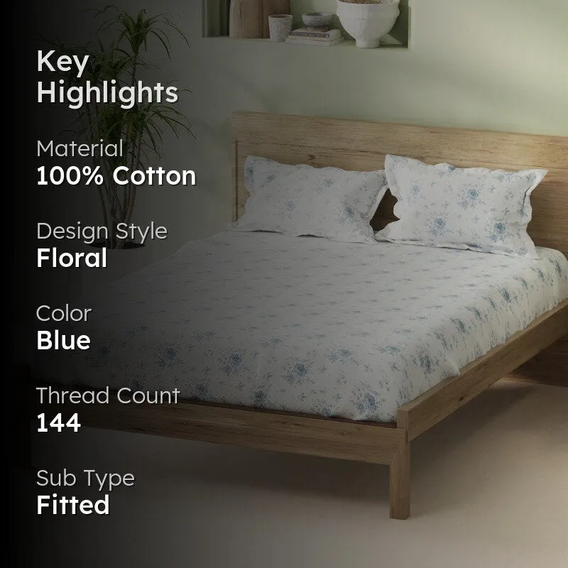 Novira Fitted Cotton Bedsheet (Blue) - 144 TC media 2