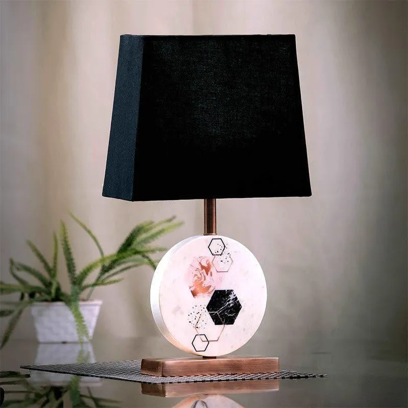 Hexa Marble & Copper Base Fabric Table Lamp - Black,White media 3