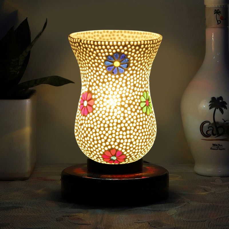 Glazora Mosaic Glass Table Lamp With Wooden Base - Multicolor