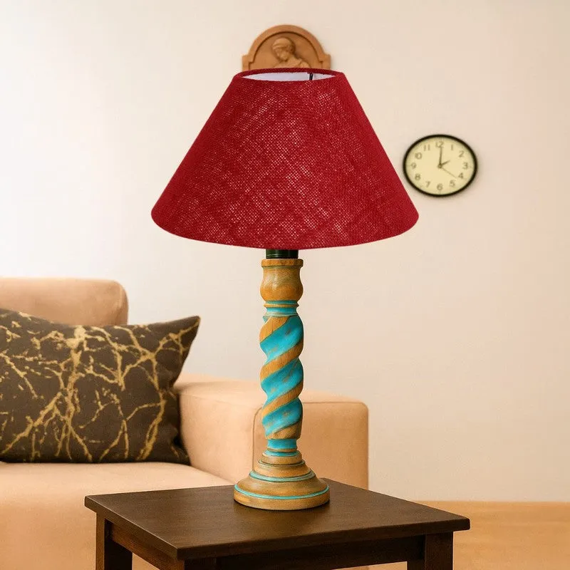 Elara Oryn Wooden Table Lamp - Maroon media 4