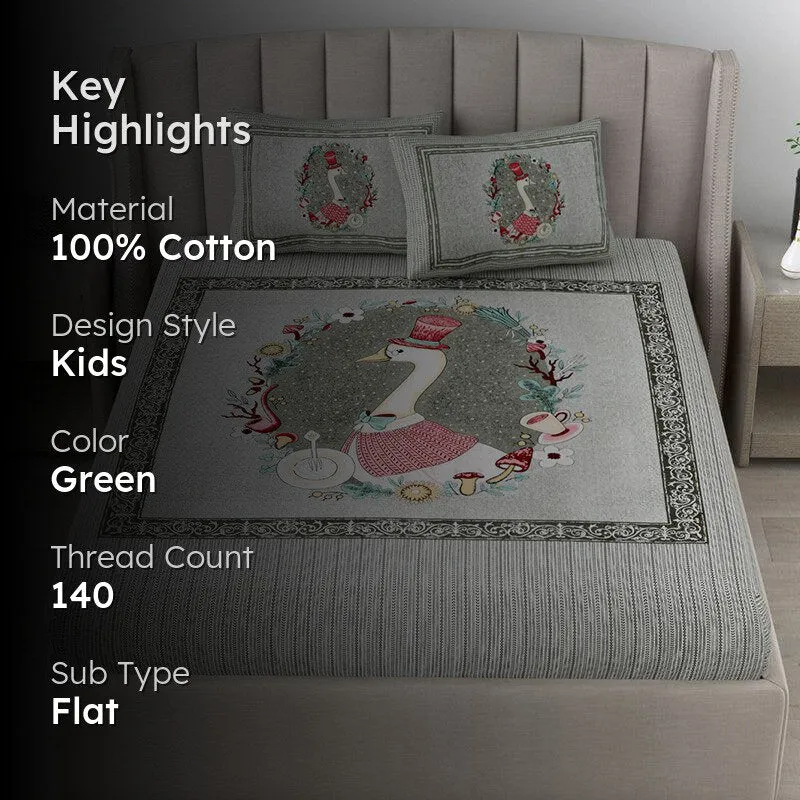 Panchatantra Pals Kids Cotton Bedsheet (Green) - 140 TC media 2