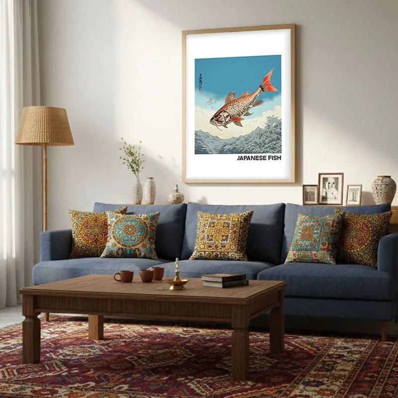 Japanese Fish Archival Canvas Wall Art - Natural Brown Frame media 3