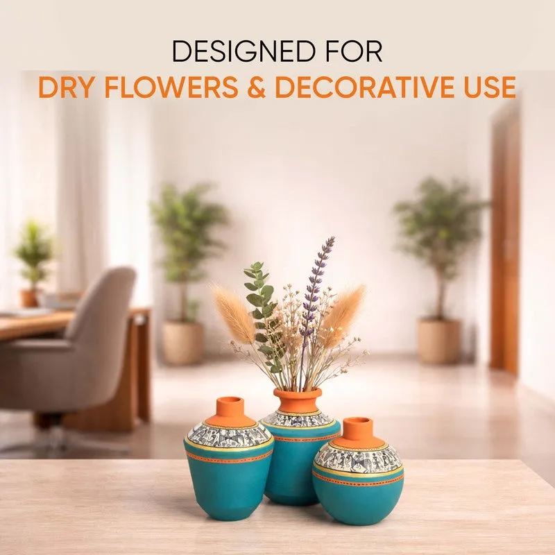Aquaora Blue & Terracotta Artistic Vase - Set Of Three media 6