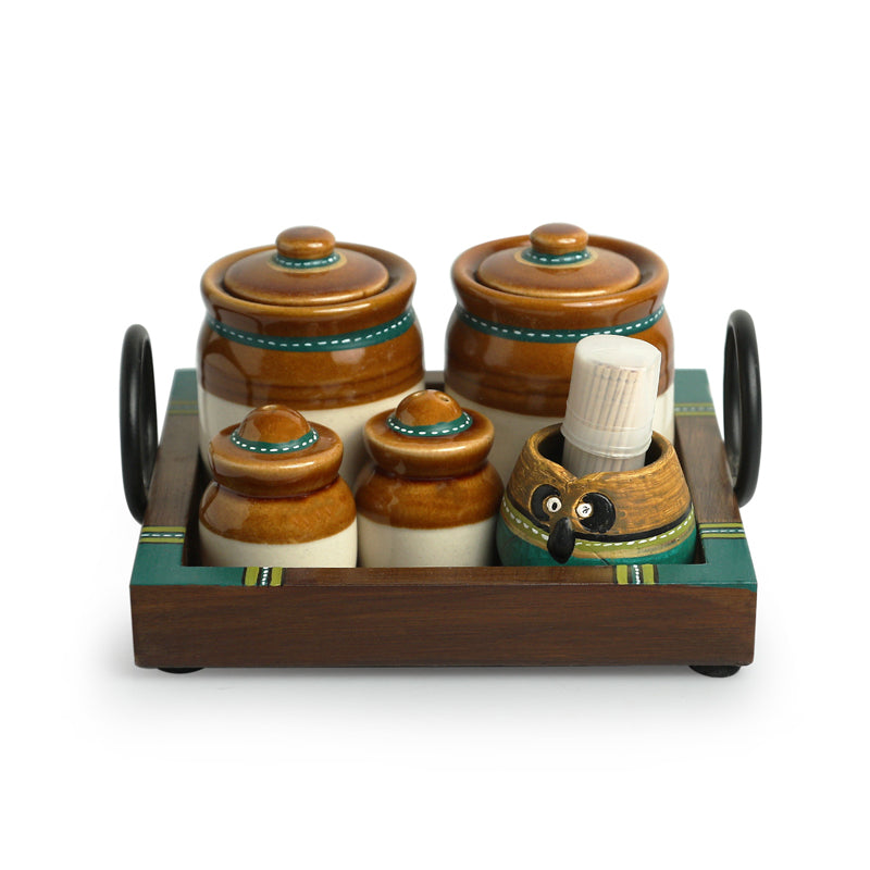 Tangy Charm Wood & Ceramic Condiment Set (120 ML & 20 ML) - Six Piece Set media 3