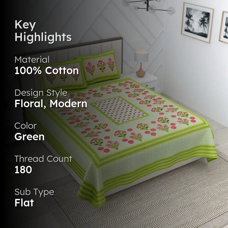 Rangrez Rosette Cotton Bedsheet (Green) - 180 TC media 2