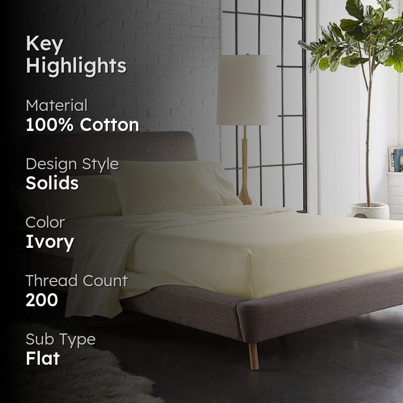 Maison Solid Cotton Bedsheet (Ivory) - 200 TC media 2