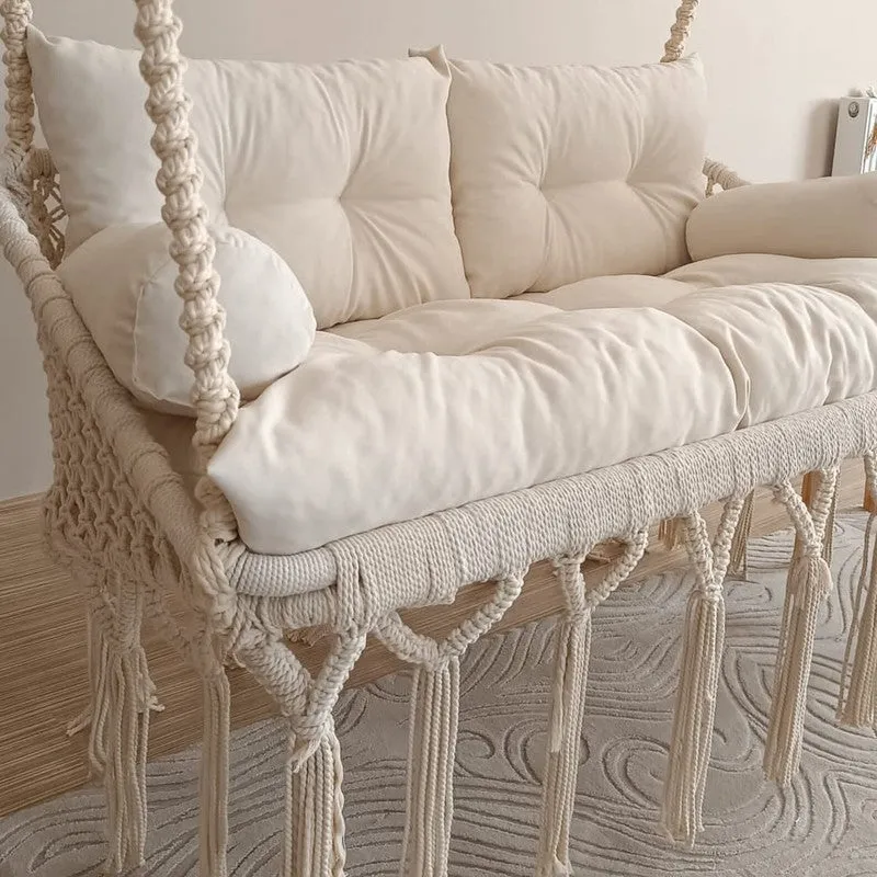 Handcrafted Off-White Cotton Macrame Swing Chair media 4