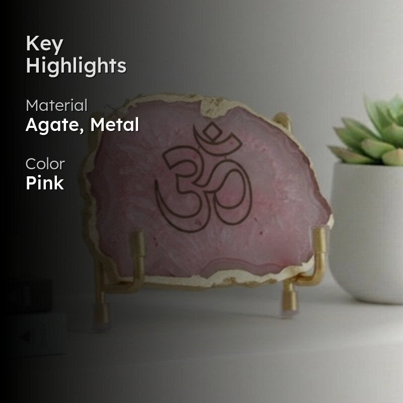 Om Handcrafted Agate Religious Accent - Pink media 2