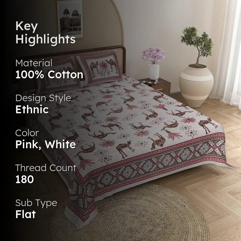 Anika Cotton Bedsheet (Pink,White) - 180 TC media 2