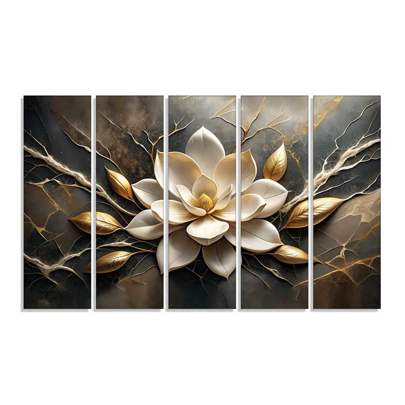 White Lotus Wall Painting - Set Of Five media 5