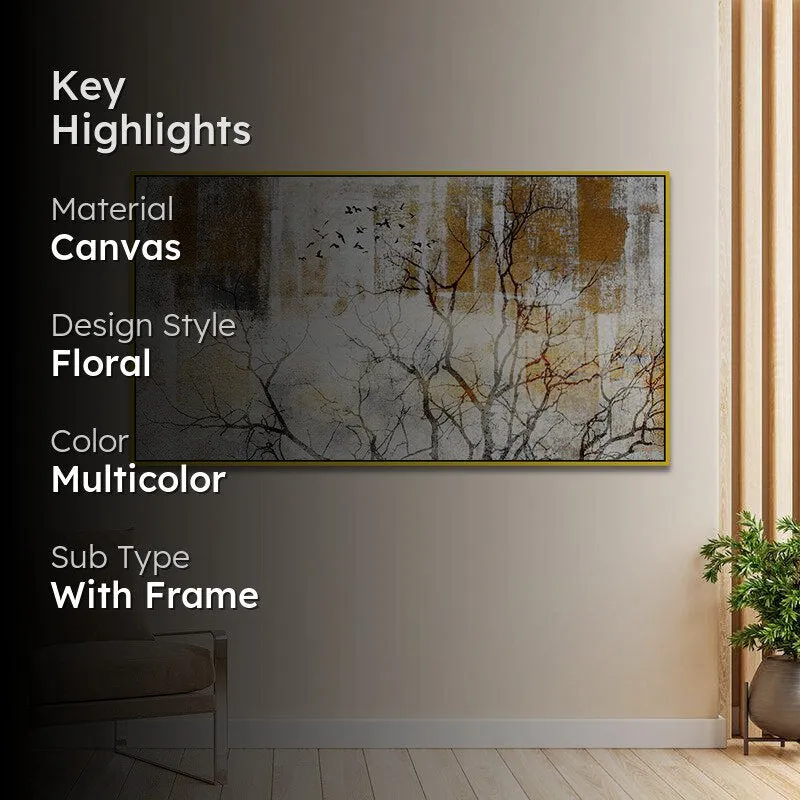 Desolation Of Autumn Floral Canvas Wall Painting With Frame - Gold media 2