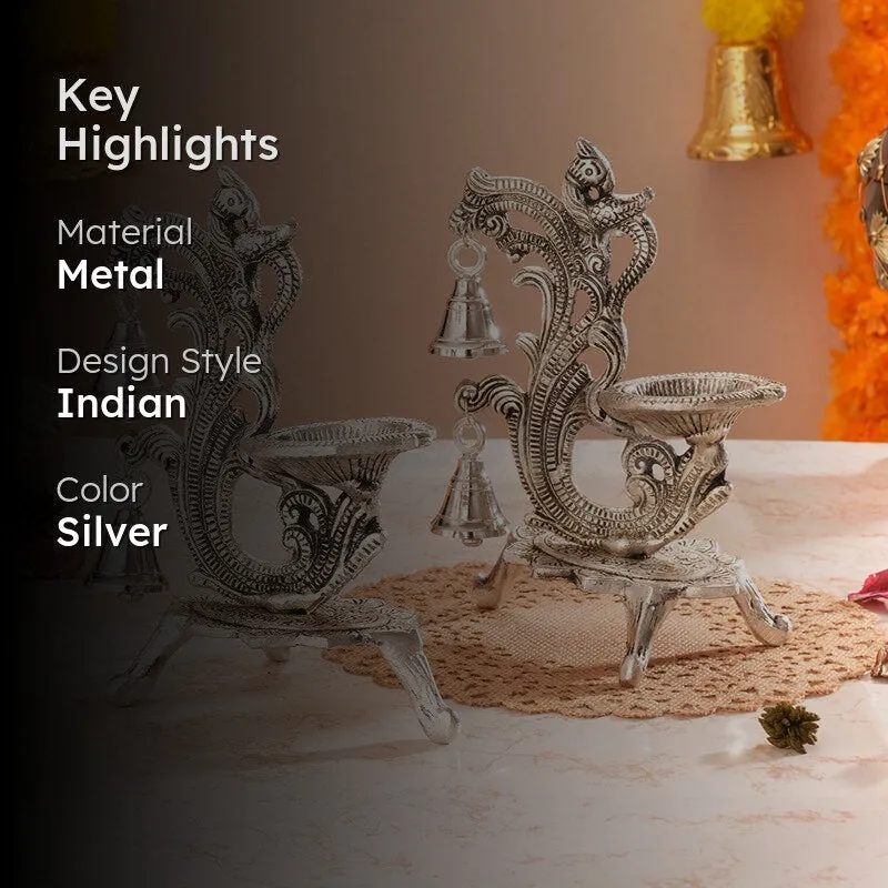 Chandrika Metal Diya with Bells - Set Of Two media 2