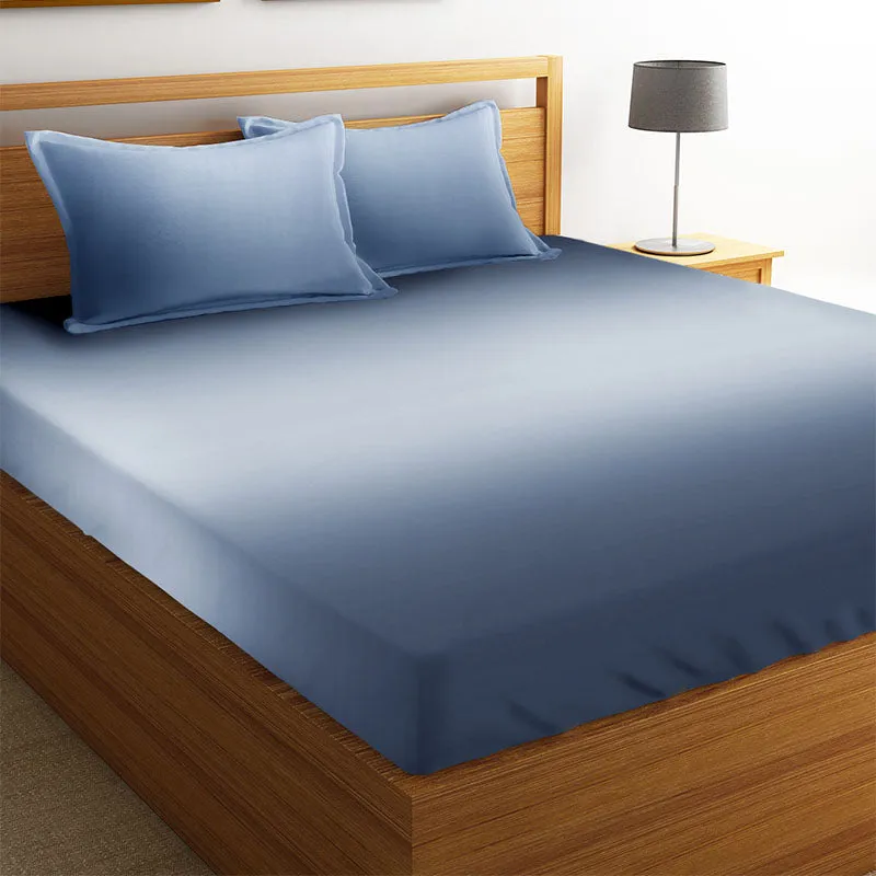 Silas Solid Cotton Bedsheet (Blue) - 210 TC media 1