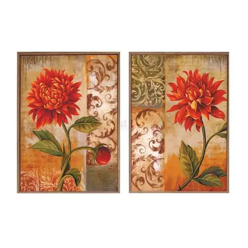 Red Dahlias Canvas Wall Art - Set Of Two media 4
