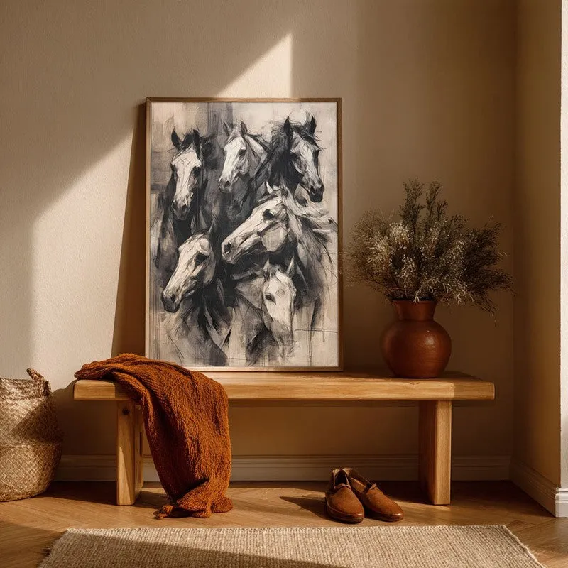 Noble Horses Wall Painting With Brown Frame media 7