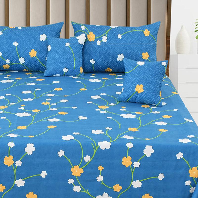 Blue Gardenia Floral Quilted Microfiber Bedding Set - Five Piece Set media 3