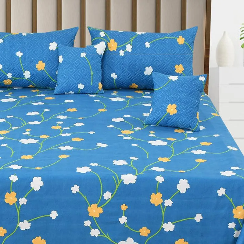 Blue Gardenia Floral Quilted Microfiber Bedding Set - Five Piece Set media 3