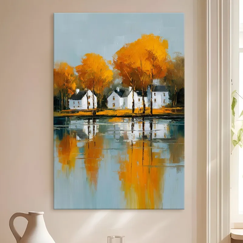Golden Trees Reflection Canvas Wall Art media 4