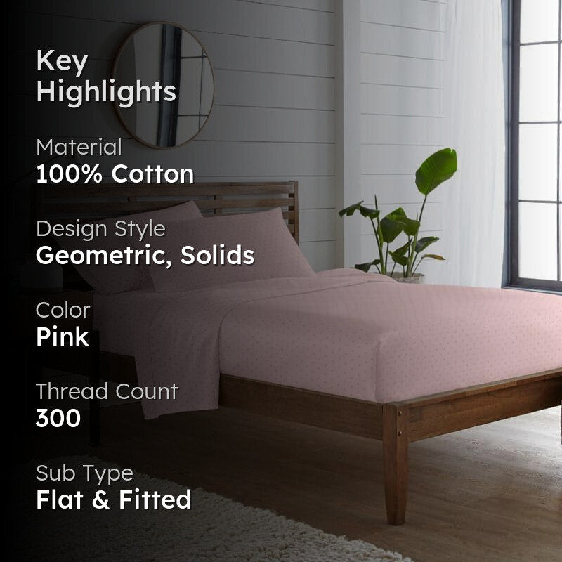 Azva Swiss Dot Cotton Bedsheet (Rose) - 300 TC media 2