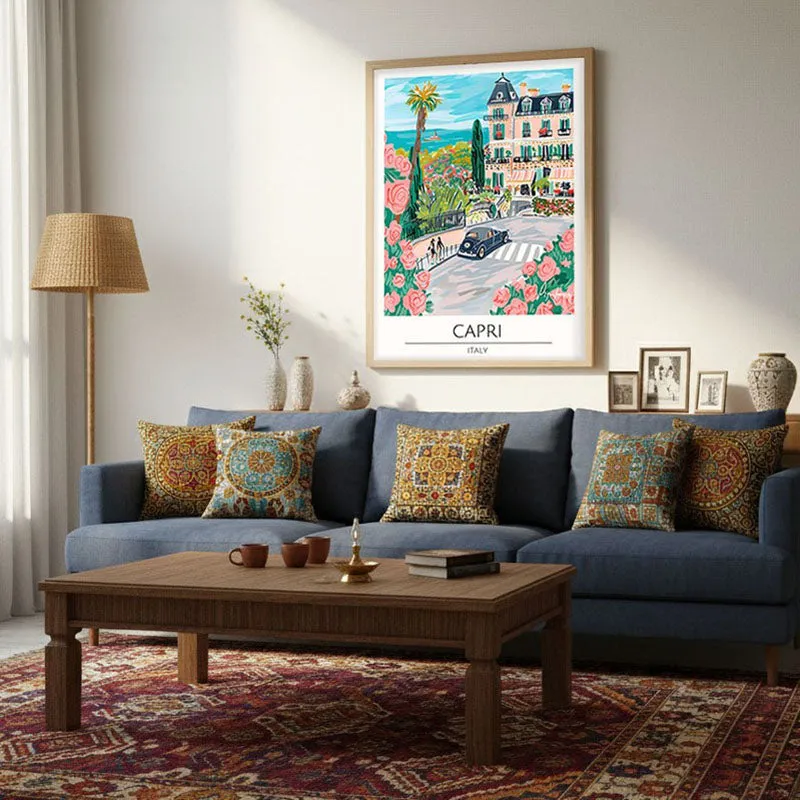 Vintage Capri Framed Canvas Archival Canvas Wall Painting - Natural Brown Frame media 4